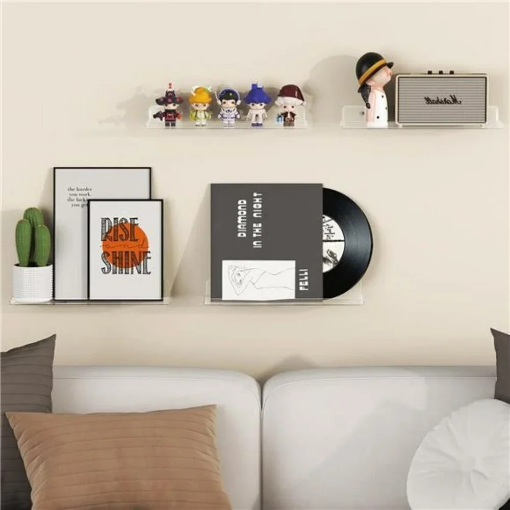 Lifewit Clear Acrylic Floating Wall Shelves 6 Pack Storage Bathroom Bedroom